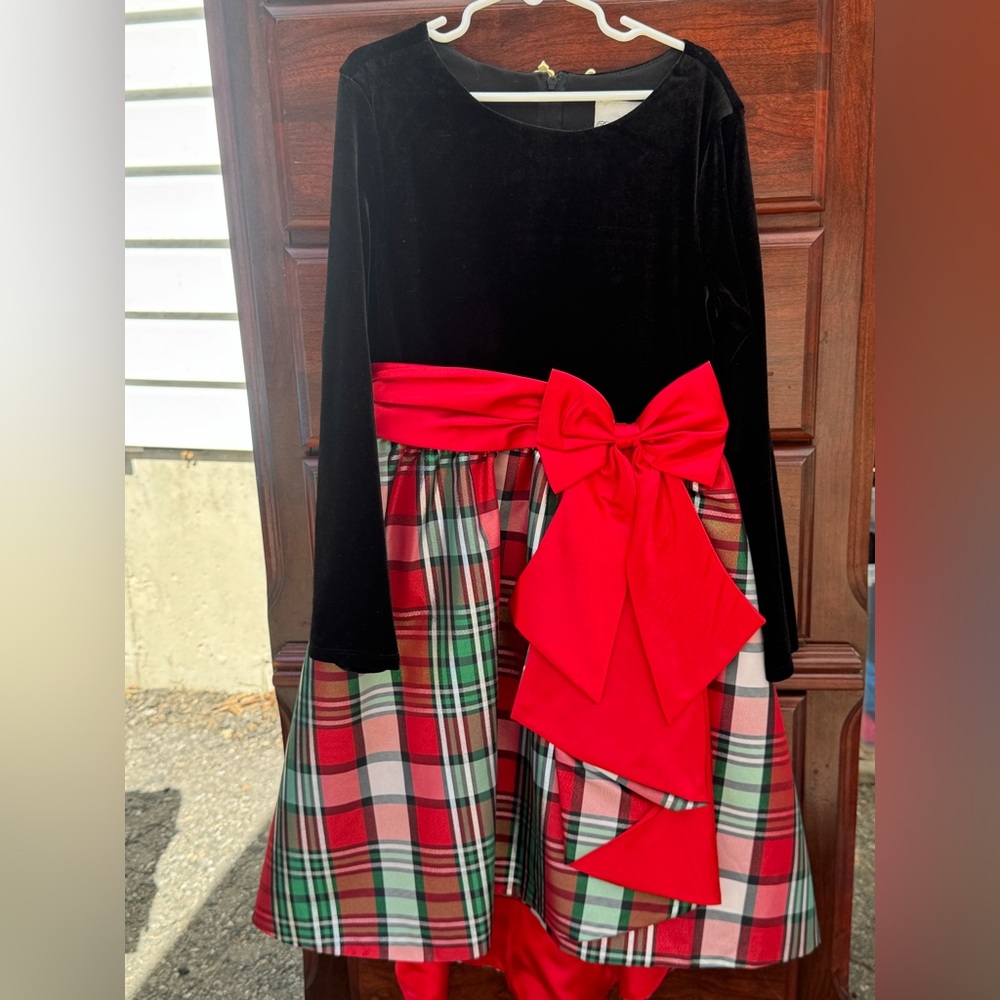 Rare Editions Black and Red Plaid Kids Formal Dress